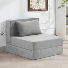WUTUTUEE - Sofá Cama Plegable con Almohada Futón de Lino Colchón Plegable de Espuma Viscoelástica para Recámara Sala de Estar Recámara u Oficina Gris Claro Individual - Lino Gris Claro - Ver 8