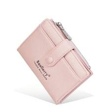 1pc Women Short Wallet, Fashion Multi-Card Slots Zipper Coin Purse, Contrast Color Card Holder - Pink - View 3