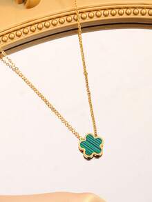 1件简约不锈钢五叶草花朵设计吊坠项链，适合女性在各种场合佩戴 - 彩色 - 查看 8