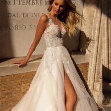 Elegant Sexy V Neck High Slit Lace Appliqué A Line Tulle Formal Wedding Dress,Registry Office Dresses Bridal Gown,Evening Party Dress Birthday Party Dress Country Wedding,Romantic Church Ceremony Wedding Dress,Suitable For Wedding,Dating,Party,Singles' Party,Vacation,Formal Occasions,Dinner Dress,Prom Dress,Homecoming Dess,Cocktail Party,Wedding Guest Dress,Graduation - 白色 - 查看 6