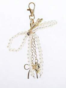 男女皆宜的可爱串珠蝴蝶结吊坠，时尚大号心形包包挂饰，银色心形旋转钩设计，弹簧扣，海星、蝴蝶结和心形元素手机挂饰钥匙扣，海星手机挂饰钥匙扣，优雅女士配饰，包包挂饰，派对和节日礼物，送给女大学生和女教师的礼物，送给家人和朋友的独特礼物 - 金色 - 查看 4