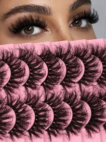 10 Pairs Thick Dramatic False Eyelashes, Soft & Lightweight, Suitable For Beginners And Daily/Party Makeup - Black - View 1