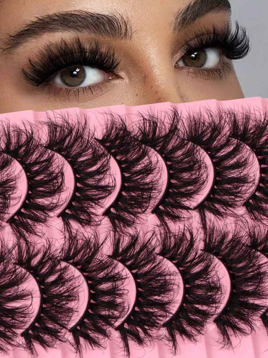 10 Pairs Thick Dramatic False Eyelashes, Soft & Lightweight, Suitable For Beginners And Daily/Party Makeup - Black - View 1