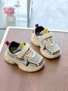 1 Pair Unisex Breathable Mesh Casual Sneakers, Soft Sole Non-Slip Infant Shoes, Fashion Versatile Student Running Shoes, Lightweight Chunky Sneakers, Suitable For Spring/Autumn - Black - View 3