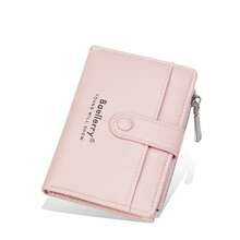 1pc Women Short Wallet, Fashion Multi-Card Slots Zipper Coin Purse, Contrast Color Card Holder - Pink - View 10