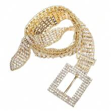 Barry.Wang Rhinestone Belts For Women Silver Gold Bling Belt Diamond Crystal Studded For Jeans Dress Bridesmaid Bridal Ladies - 金色水鑽性感腰帶+贈品 - 查看 1