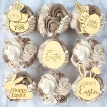 5pcs/10pcs/20pcs Bunny Easter Egg Happy Easter CupCake Topper Decor,For Easter Party DIY Cake Dessert Decoration Supplies - Multicolor - View 2