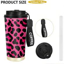 Kubek termiczny ze stali nierdzewnej o pojemności 500 ml z nadrukiem w panterkę, nowa stylowa przenośna butelka na wodę odpowiednia dla mężczyzn i kobiet, kubek samochodowy ze słomką, prezent na Boże Narodzenie/urodziny - Wielokolorowe - Zobacz 21