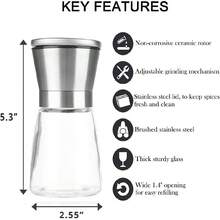 Easy To Use Stainless Steel And Glass Manual Pepper Grinder - Refillable Salt And Pepper Mill, Easily Adjustable Grind Size, Powered-Free Kitchen Tool - Multicolor - View 4