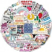 50pcs Funny Sarcastic Lettering Stickers, Graffiti Decorative Stickers Suitable For Water Bottles, Cups, Laptops, Guitars, Skateboards, Luggage, Bicycles, Motorcycles, Skis, Scrapbooking Materials Scrapbook Supplies Funny Stickers Scrapbooking Supplies Kindle - Multicolor - View 2