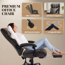 LIZHOUMIL Ergonomic High-Back Office Chair With Wheels, Adjustable Computer Chair With Lumbar Support & Armrests For Home, Study & Student Use - Light Grey With Footrest - View 10