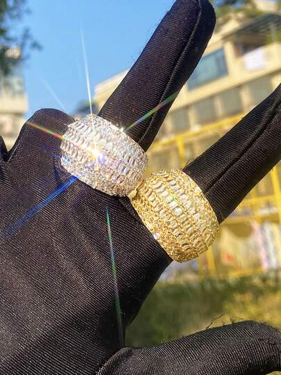 DUBSS 1 قطعة خاتم بقطع مكعبات زركونيا مطلي للرجال بتصميم هيب هوب فاخر