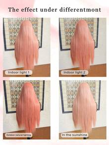 30 Inch Pink Long Straight Synthetic 13x4 Lace Front Wig, Heat Resistant Fiber Hair, Natural Hairline, Natural Density Long Straight Pre-Trimmed Synthetic Lace Wig, Suitable For Fashion Women, Cosplay, Party, Daily Use - Pink - View 10