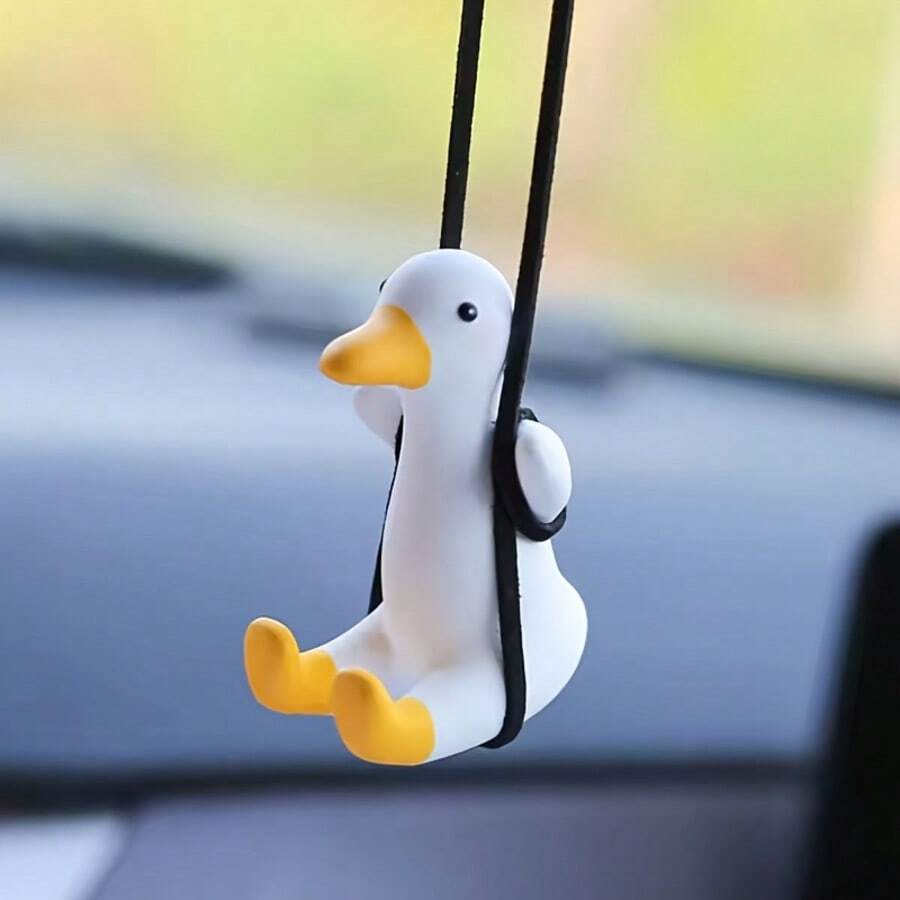 Mặt dây chuyền hình vịt dễ thương cho xe hơi - Đồ trang trí treo với đôi mắt biểu cảm, phụ kiện gắn gương chiếu hậu, móc treo, thích hợp cho gương chiếu hậu, quà tặng sinh nhật/Ngày Valentine cho người lái xe - Phụ kiện nội thất xe hơi, thiết kế ngộ nghĩnh, trang trí.