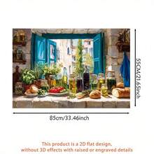 1-Piece 2D Flat Design Wall Decal. The Image Depicts Food And Jars Placed Next To A Window, Presented In A Realistic Way, Creating A Retro Atmosphere Through Its Nostalgic Background And Objects. This Kitchen Wall Decal Is Easy To Install. - Multicolor - View 9