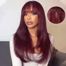 Cherry 99j 刘海 4x4 直发真人发假发，无需胶水即可佩戴，带飘逸刘海，无需胶水即可佩戴，Remy 直发真人发，隐形结 - S99J - 查看 2