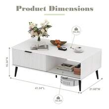 Mesa de centro con almacenamiento, mesas de centro de madera con puerta corredera y patas de madera maciza, mesa de cóctel de 2 niveles, mesa de centro moderna de mediados de siglo para sala de estar - Blanco - Ver 4