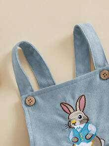 Newborn Baby Boy Girl Easter Outfit Embroidery Bunny Sleeveless Backless Romper Corduroy Overalls Infant Easter Summer Clothes 0-18M - 藍色 - 查看 7