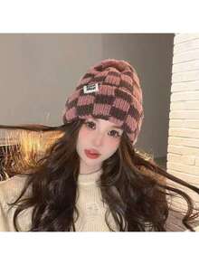 1 Peça Gorro de Lã Térmico Forrado Colorblock Feminino, Adequado para Ciclismo, Proteção Auricular, Outono/Inverno, Natal e Uso Externo - Multicolorido - Visão 6