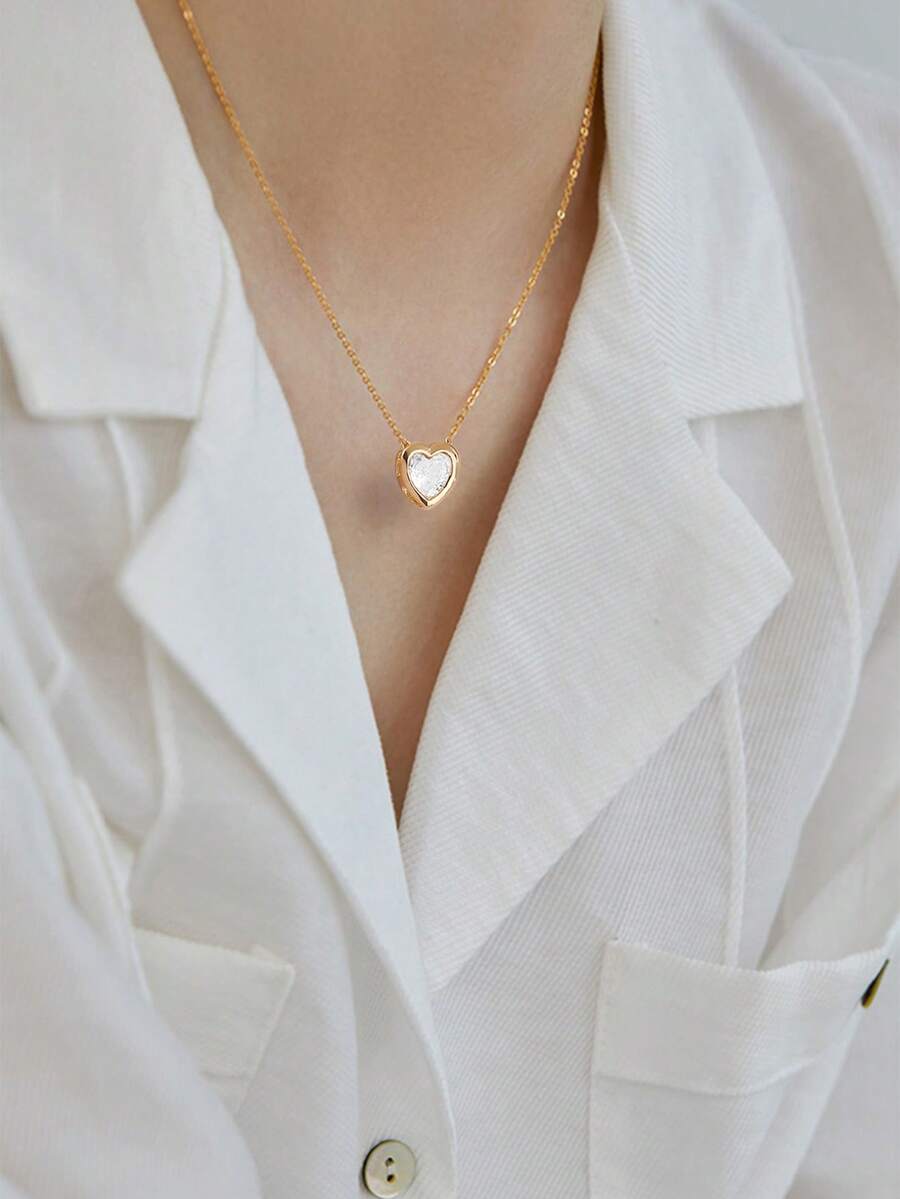 Nooxian 1 pieza Collar con colgante de corazón dorado de estilo minimalista y elegante, para el Día de San Valentín - Amarillo Oro - Ver 1