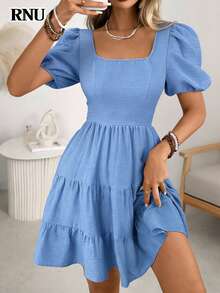 RNU Women's Romantic Elegant Music Concert Dress, Bohemian Style Backless Bowknot Flounce Hem Mini Dress, Suitable For Beach, Party, Wedding Guest, Valentine's Day, New Year, Travel - Blue - View 5