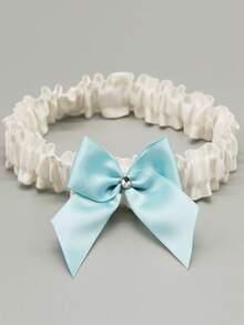 1件浪漫新娘吊袜带，欧式蓝色蝴蝶结婚礼腿套 - 米色 - 查看 3