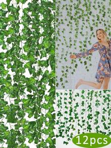 220 厘米丝绸常春藤叶藤蔓，80 件/12 件或 24 件套装，适用于家居和花园装饰、情人节、生日毕业礼物、假植物 - 綠色 - 查看 1