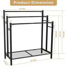 3 Tier Towel Rack With Large Storage And 6 Hooks Blanket Rack For Oversized Bath Towels Free Standing Pool Towel Rack Stand For Bathroom Pool Indoor/Outdoor 35.8" H X 31.5" L X 11.8" W - 黑色 - 查看 6