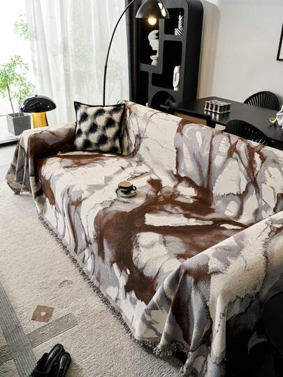 1pc Polyester Fabric Graffiti Pattern Sofa Cover Blanket, Pet-Friendly, Anti-Scratch, Non-Slip Sofa Protector, Machine Washable, For Bedroom, Office And Home Decor, All Season