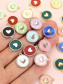 10pcs 10-Colors Acrylic Sheet Round Alloy Charms With Love Heart Design, Fashion Necklace Bracelet Earrings Phone Chain And More Decorations DIY Ins Style Dopamine Pendants - Cute Accessory For Daily Wear And Valentine's Day - Round with Love Heart Design - View 7