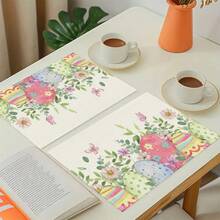 1/4/6 Pcs Easter Egg Bunny Pattern Placemats, Linen Table Mats With Colorful Egg Rabbit Design, Washable Printed Tabletop Protector, Ideal Decoration For Holiday Kitchen And Family Gatherings - Multicolor - View 6