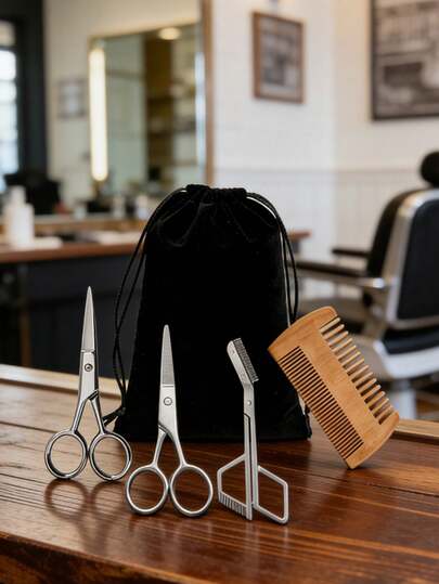 J·FOCUS Bộ dụng cụ tỉa râu nam - Kéo tỉa ria mép bằng thép không gỉ, lược gỗ, dụng cụ tỉa lông mày, túi đựng di động, phù hợp cho người mới bắt đầu, dụng cụ chăm sóc râu, cần thiết cho việc chăm sóc hàng ngày, du lịch, quà tặng lý tưởng cho các dịp lễ, Ngày Valentine, sinh nhật, tiệc tùng, Ngày của Mẹ, Ngày của Cha, bạn trai, bạn gái, quà tặng doanh nghiệp.