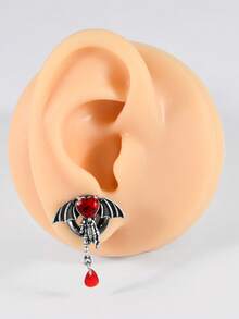 1PCStainless Steel Red Heart Evil Ear Gauges Cz Dangle Bat Screw Ear Plugs Evil Stretcher Piercing For Men Women Gauge 8mm-25mm - Steel - View 5