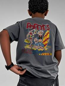 Popeye 【大力水手联名款】男童休闲印花圆领短袖T恤，夏季学生青少年服装 - 一件引人注目的T恤，为每个孩子带来欢乐和幸福！ - 深灰色 - 查看 6