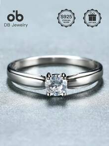 925纯银戒指，优雅单石设计，镶嵌闪亮立方氧化锆，高品质礼物，适合情人节/生日、婚礼、日常佩戴，附赠礼盒 - 鋯石戒指 - 查看 11