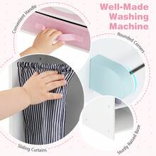 Wooden Kids Laundry Playset Pretend Toy Washing Machine W/ Clothes Hangers - Pink - View 6