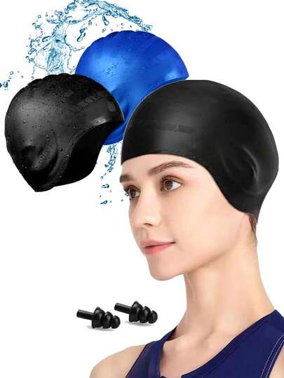 3D Ear Pocket Silicone Swim Cap, Large Size Unisex Swimming Cap, High Elasticity Suitable For Short/Long Hair, Comfortable Non-Tight Fit, Swimming Accessories