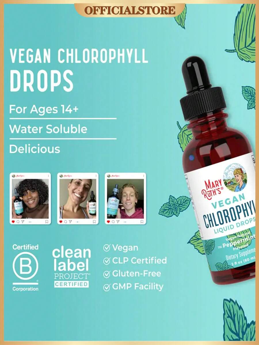 Mary Ruth's Vegan Chlorophyll Liquid Drops - Non-Diluted Liquid Chlorophyll - Mulberry Derived Supplement - Non-GMO - Delicious Minty Flavor - 2 Fl Oz - 1 chai - Xem 1