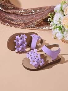 "Girls' Lavender 3D Floral Sandals – Adjustable Hook And Loop Strap, Soft Padded Footbed, Patent Upper, Cute Summer Kids Footwear" - Lilac Purple - View 4