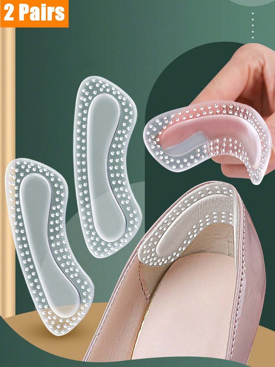 2 đôi miếng lót gót giày silicon 4D, trong suốt, chống ma sát, dành cho nữ, phù hợp với giày cao gót, giày lười và giày cỡ nửa size.