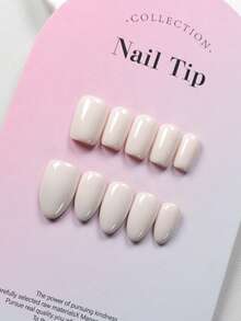 10-Piece Handcrafted Manicure Set, Elegant Pure White Minimalist Style, Sweet And Girly Short Almond-Shaped Nails, Creating A High-End Whitening Ambiance. Includes 10 Reusable Handmade Fake Nails, 1 Mini Nail File, And 1 Self-Adhesive Label - Multicolor - View 2