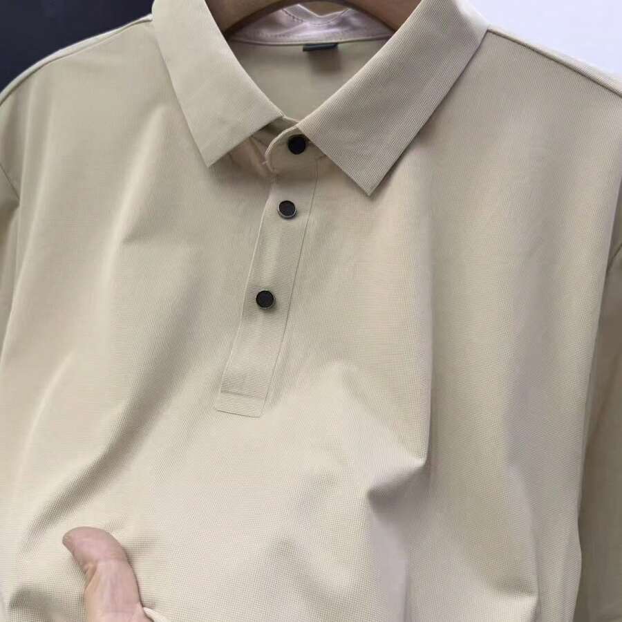 Men's Solid Color Polo Shirt In Cool Silk, Business Casual Style And Breathable. - Màu Khaki - Xem 1