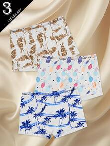 3条装男士黑色全印花平角内裤，弹性日常内裤 - 黑色 - 查看 3