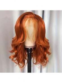 混合发丝由真人头发与合成纤维和蛋白质丝混合制成。短款自然波浪假发，无胶短款波浪波波头假发，13x4蕾丝前额侧分蓬松波浪假发，女士齐肩卷发合成假发，蕾丝分缝，180%密度。 - S350 - 查看 7