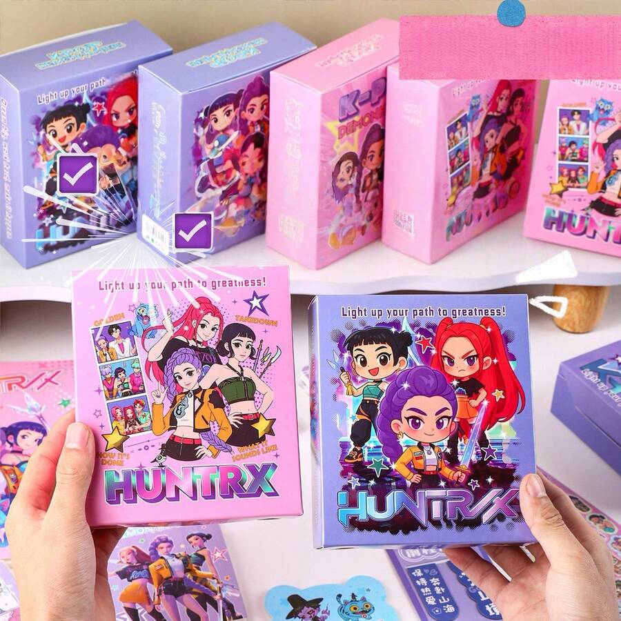 1pc KPOP Witch Hunting Girl Group Theme Stationery Blind Box: Purple Packaging Print Chibi Characters, Includes Notebook, Badge & Other Peripherals, Cute Design + Blind Box Surprise, Perfect For Stationery Lovers/Random Delivery - Multicolor - View 1