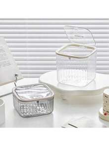 1pc High Quality Transparent Small Desktop Trash Can, Multifunctional Makeup Vanity And Office Desk Organizer - Multicolor - View 4