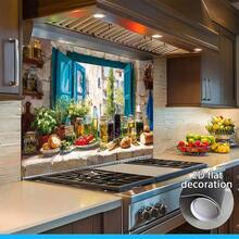 1-Piece 2D Flat Design Wall Decal. The Image Depicts Food And Jars Placed Next To A Window, Presented In A Realistic Way, Creating A Retro Atmosphere Through Its Nostalgic Background And Objects. This Kitchen Wall Decal Is Easy To Install. - Multicolor - View 5