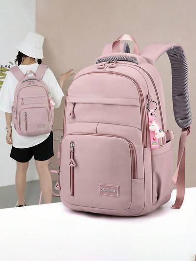 Mochila Escolar Impermeable de Gran Capacidad para Mujer y Adolescentes, Mochila para Laptop con Múltiples Bolsillos, Ligera y Cómoda, Ideal para Secundaria, Universidad, Trabajo, Viajes y Uso Diario – Rosa