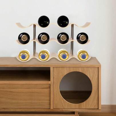 High Load Capacity Sturdy Wood Nickel Plated Steel Wine Rack Impact Resistant Rust Proof Tabletop Wine Holder