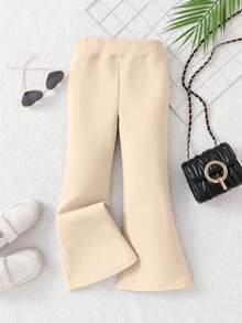 两件套女童碎花短袖上衣和喇叭裤舒适休闲夏季套装 - 杏色 - 查看 7